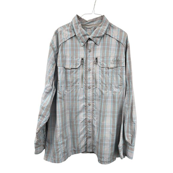 Cabela’s Guidewear Shirt Men’s 2XL Gray Blue Plaid Nylon UPF 50 Fishing Hiking - Picture 1 of 16